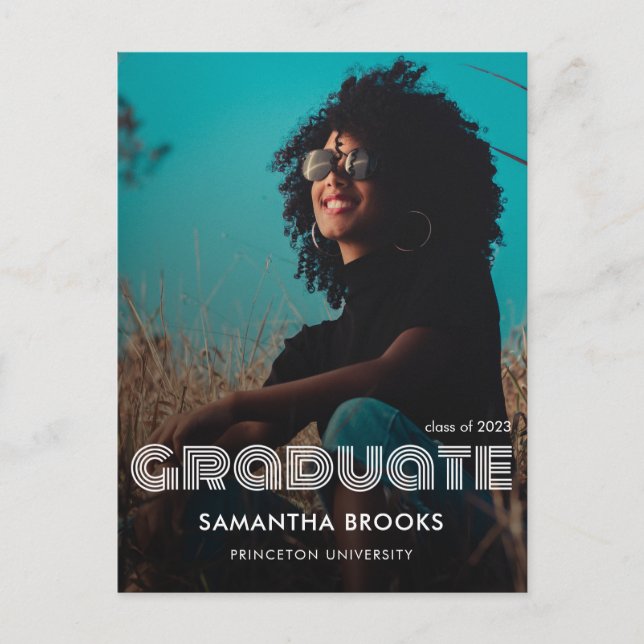 Carte Postale Faire-part Retro Typographie Photo Graduation (Devant)