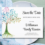 Carte Postale Faire-part Retrouvailles famille Arbre famille Enregistrer la<br><div class="desc">Envoyez une date de sauvegarde pour la réunion de famille à venir avec cette carte postale faire-part unique. Il dispose d'un arbre de famille aquarelle et d'une typographie élégante. Facile à personnaliser. Ajoutez un message à l'arrière de la carte postale. Utilisez l'outil de conception pour modifier la taille, le style...</div>