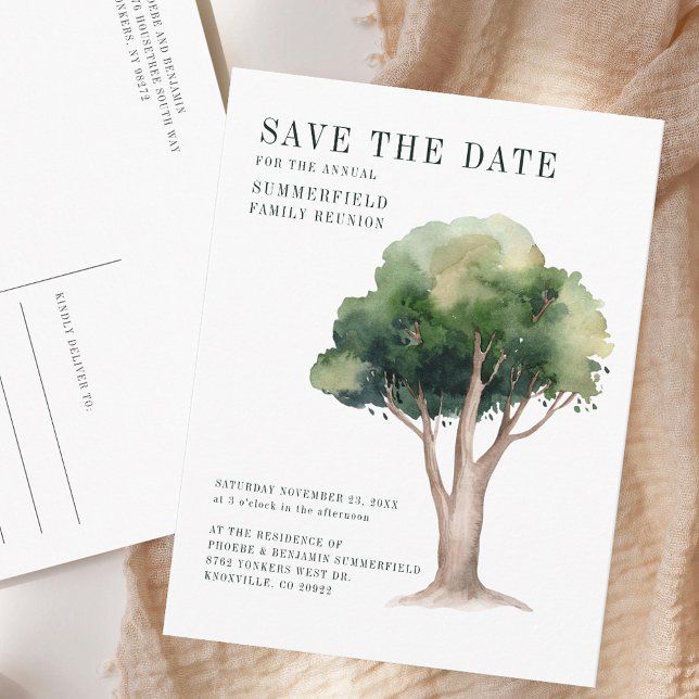 Carte Postale Faire-part Réunion annuelle de la famille Arbre généalogique  (Annual Family Reunion Genealogy Tree Save the Date Announcement Postcard)
