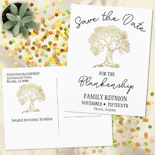 Carte Postale Faire-part Réunion de famille Enregistrez la date Arbre doré 