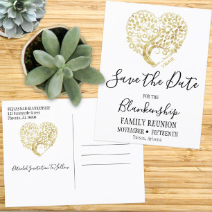 Carte Postale Faire-part Réunion Familiale Enregistrer La Date Gold Heart T