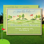 Carte Postale Faire-part Réunion familiale Enregistrer la date Golf Club QR<br><div class="desc">Carte d'aquarelle de charme annonçant la réunion de famille avec cette carte postale Enregistrer la date. Informations sur le dos pour inclure le site de réunion et le code QR du site Web, si désiré. Pour toute demande spéciale ou question de design, envoyez un conversation ou un courriel à charmdesignstudio@rcn.com...</div>