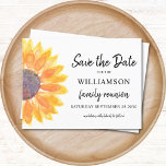 Carte Postale Faire-part Réunion Florale Familiale Enregistrer La Date<br><div class="desc">Demandez à votre famille d'enregistrer la date de leur réunion de famille avec cette carte florale. Il dispose d'un tournesol aquarelle dans les tons jaune et orange. Facilement personnalisable avec votre nom et vos détails. Aquarelle originale © Michele Davies.</div>