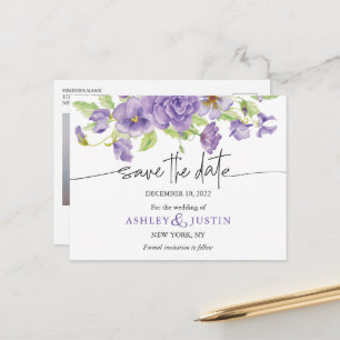 Carte Postale Faire-part Rêves violets florales de mariage élégants