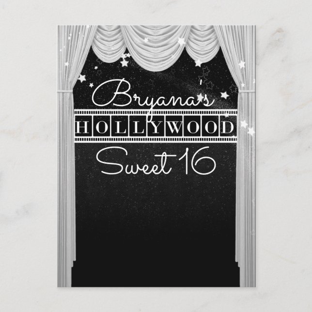 Carte Postale Faire-part Rideaux HOLLYWOOD noir et blanc Fête élégante (Devant)