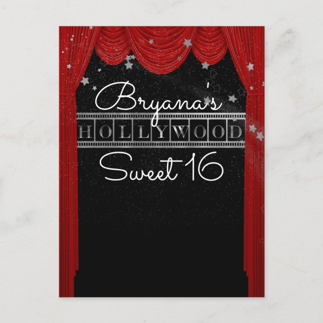 Carte Postale Faire-part Rideaux rouges HOLLYWOOD et étoile argentée Save t (Devant)