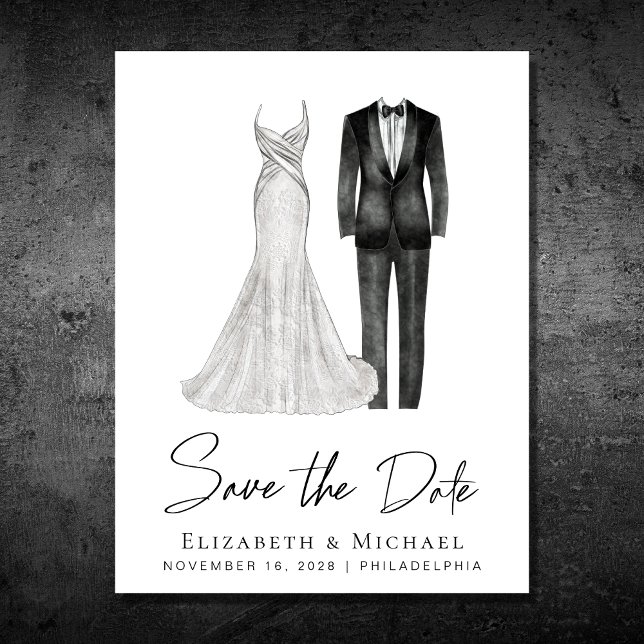 Carte Postale Faire-part Robe de mariée élégante Tuxedo Aquarelle (Créateur téléchargé)