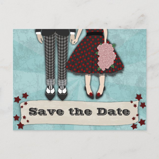 Carte Postale Faire-part Rockabilly Mariage, enregistrer la date (Devant)