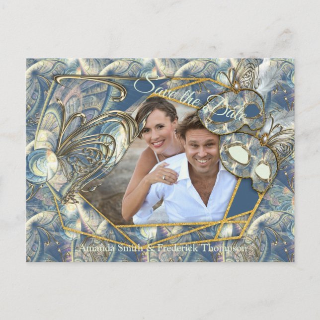 Carte Postale Faire-part Rococo Rich Romantic Gold Reliefs & Masques (Devant)