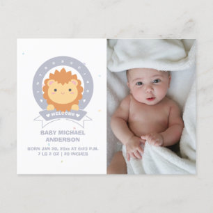 Carte Postale Faire-part Roi de la Jungle Lionceau Bébé Garçon Photo Naissa