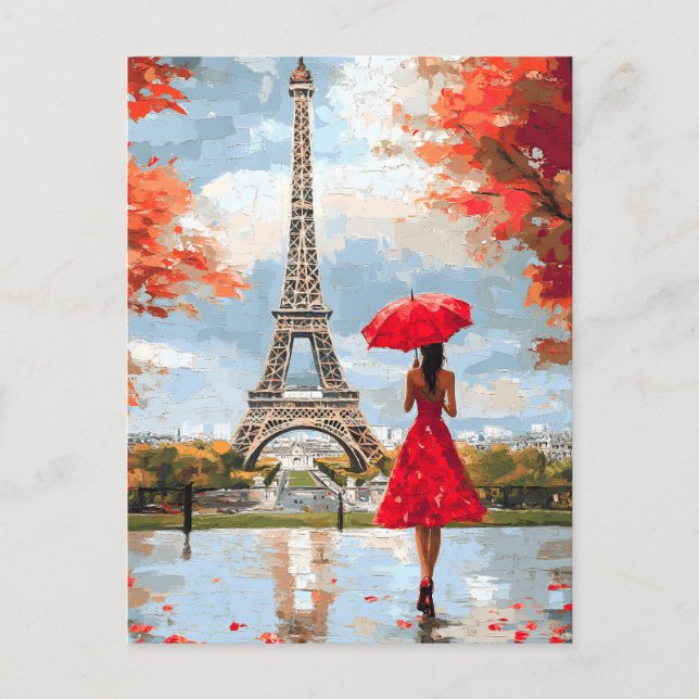 Carte Postale Faire-part Romance au vent, promenade chic à Paris (Devant)