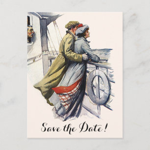 Carte Postale Faire-part Romance sur un bateau de croisière vintage, mariag