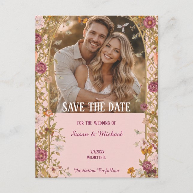 Carte Postale Faire-part Romantic Floral Save the Date (Devant)