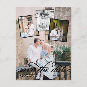 Carte Postale Faire-part Romantic Photo Collage Mariage Script noir
