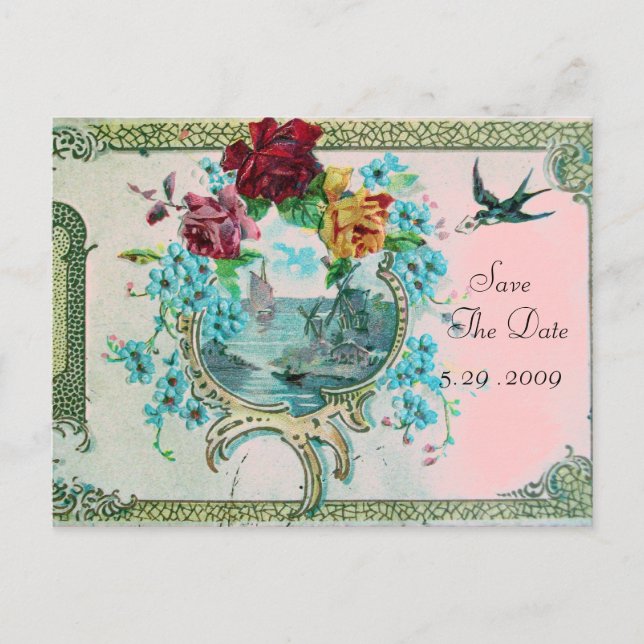 CARTE POSTALE FAIRE-PART ROMANTICA 3 SAUVEGARDEZ LA DATE (Devant)