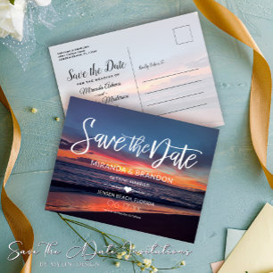 Carte Postale Faire-part Romantique Blue Beach Mariage Sauvez la date