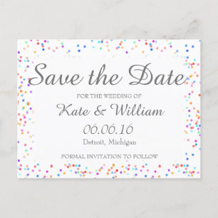 Carte Postale Faire-part Romantique Rainbow Confetti Sauvez la date