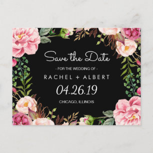 Carte Postale Faire-part Romantique Rose Floral Élégant Mariage Enregistrer