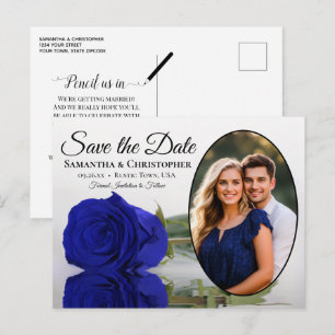 Carte Postale Faire-part Rose Bleue Royale Photo Ovale Mariage Enregistrer