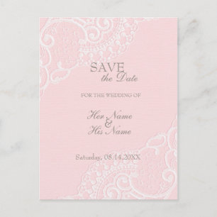 Carte Postale Faire-part Rose Chic Élégant Dentelle Enregistrer la Date