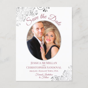 Carte Postale Faire-part Rose de dentelle d'argent Mariage blanc Enregistre