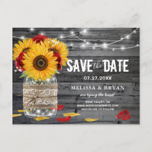 Carte Postale Faire-part Rose de tournesol rustique Mariage bois Enregistre