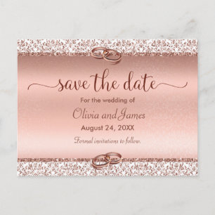 Carte Postale Faire-part Rose de typographie tendance Gold Wedding Enregist