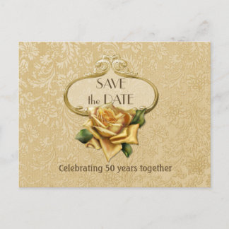 Carte Postale Faire-part Rose d'or 50e anniversaire Enregistrer la date