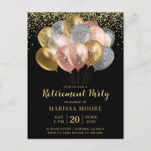 Carte Postale Faire-part Rose du parti de retraite Gold Silver Black
