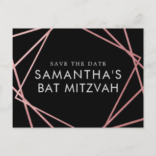 Carte Postale Faire-part Rose et noir moderne Bat Mitzvah Save the Date