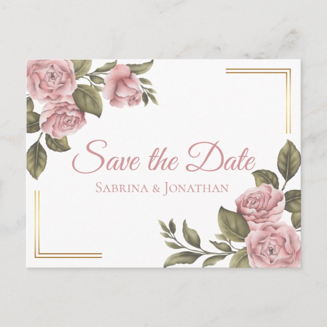 Carte Postale Faire-part Rose floral Enregistrer la date Peony Mariage Fian (Devant)