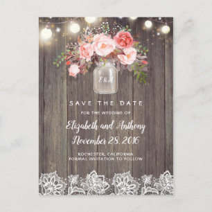 Carte Postale Faire-part Rose floral rustique Enregistrer la date