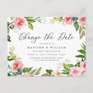Carte Postale Faire-part Rose Foncé Floral Change la Date