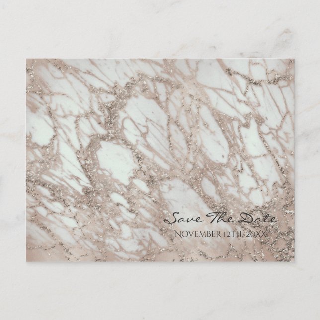 Carte Postale Faire-part Rose Glam Rose Marbre Rose Or Argent Sauvegarder l (Devant)