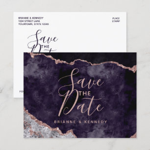 Carte Postale Faire-part Rose Gold Agate Marbre Mauve Save the Date