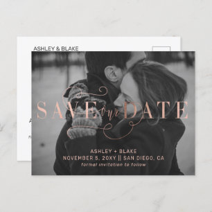 Carte Postale Faire-part Rose Gold Calligraphy Photo Enregistrer la date