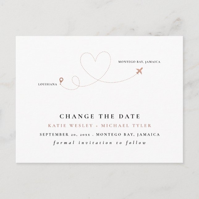 Carte Postale Faire-part Rose Gold Destination Mariage Modifier la date (Devant)