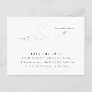Carte Postale Faire-part Rose Gold Destination Wedding Enregistrer la date