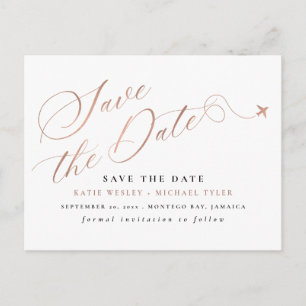 Carte Postale Faire-part Rose Gold Destination Wedding Enregistrer la date