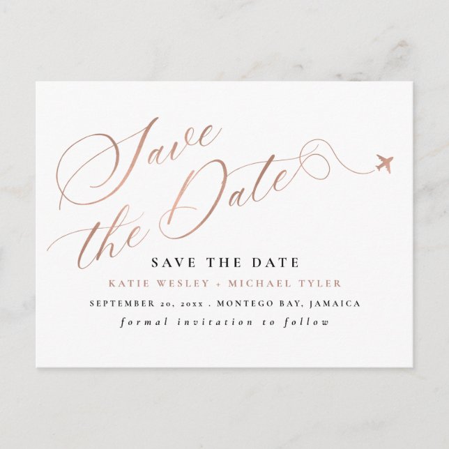 Carte Postale Faire-part Rose Gold Destination Wedding Enregistrer la date (Devant)