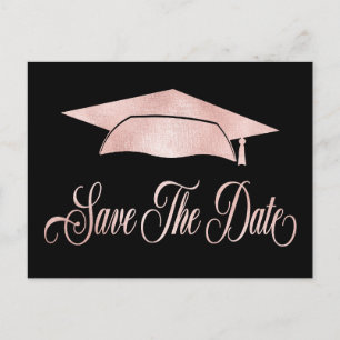 Carte Postale Faire-part Rose Gold Elegant Graduant Cap Enregistrer La Date