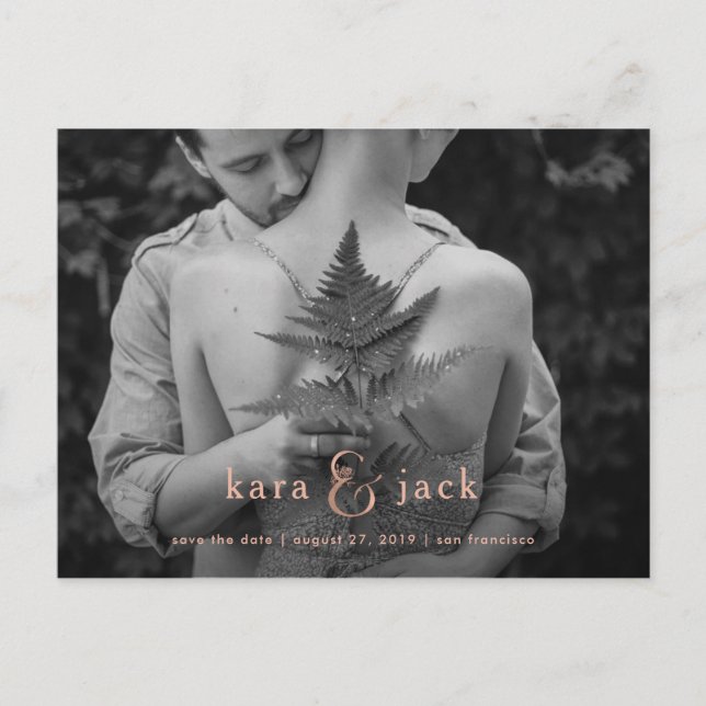 Carte Postale Faire-part Rose Gold Esperluette | Enregistrer la date de la  (Devant)