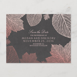 Carte Postale Faire-part Rose Gold Feuilles d'Automne Élégant Enregistrer l