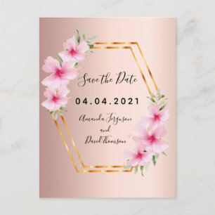 Carte Postale Faire-part Rose gold florales mariage Enregistrez la date