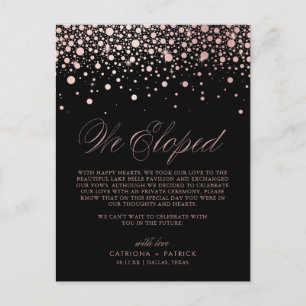Carte Postale Faire-part Rose Gold Foil Confetti Black Mariage Elopement