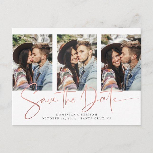 Carte Postale Faire-part Rose Gold Foil Script Mulitple Photo Enregistrer l (Devant)