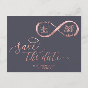 Carte Postale Faire-part Rose gold infini calligraphie monogramme romantiqu