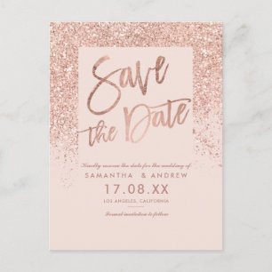 Carte Postale Faire-part Rose gold pailleté chic rose saumon faire part de 