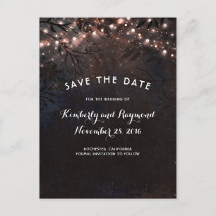 Carte Postale Faire-part Rose Gold Pailleté Rustique Nature Garder la Date