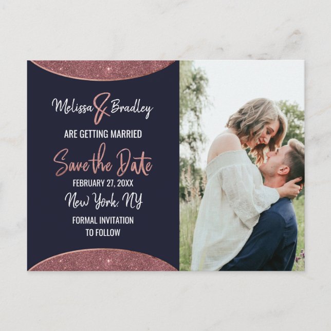 Carte Postale Faire-part Rose Gold Parties scintillant Marine Circulaire bl (Devant)
